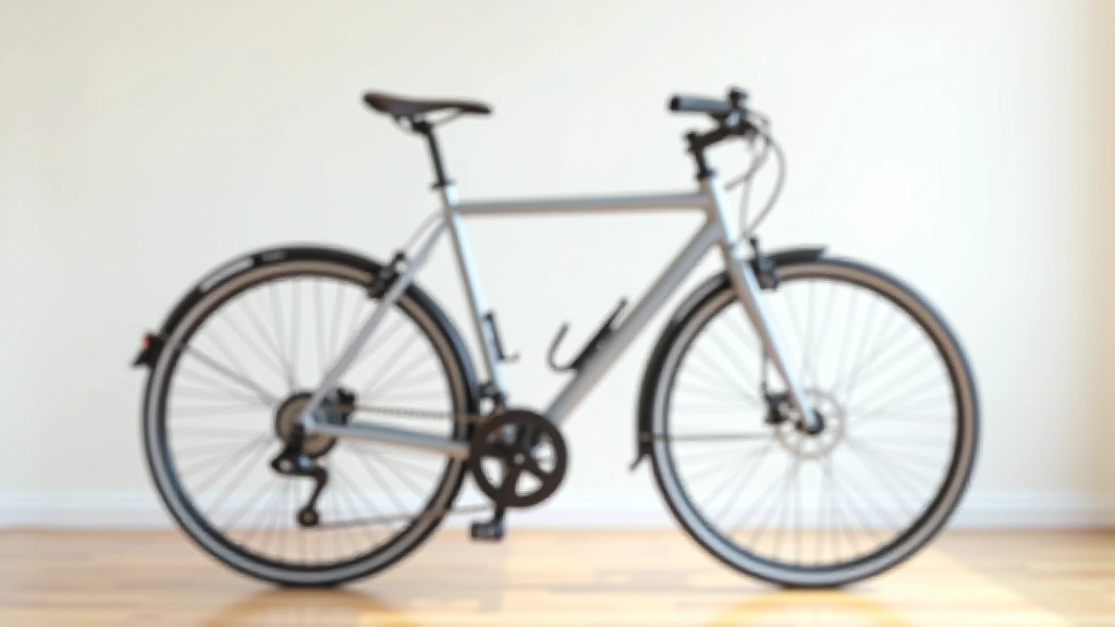 Close-up of bicycle frame with hybrid bike geometry, showing frame size marking and comfortable seat position