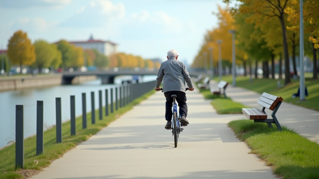 Jelgava waterfront cycling area with scenic views and historic architecture