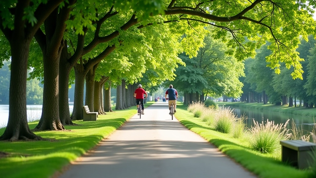 Flat bike path along river with comfortable pacing